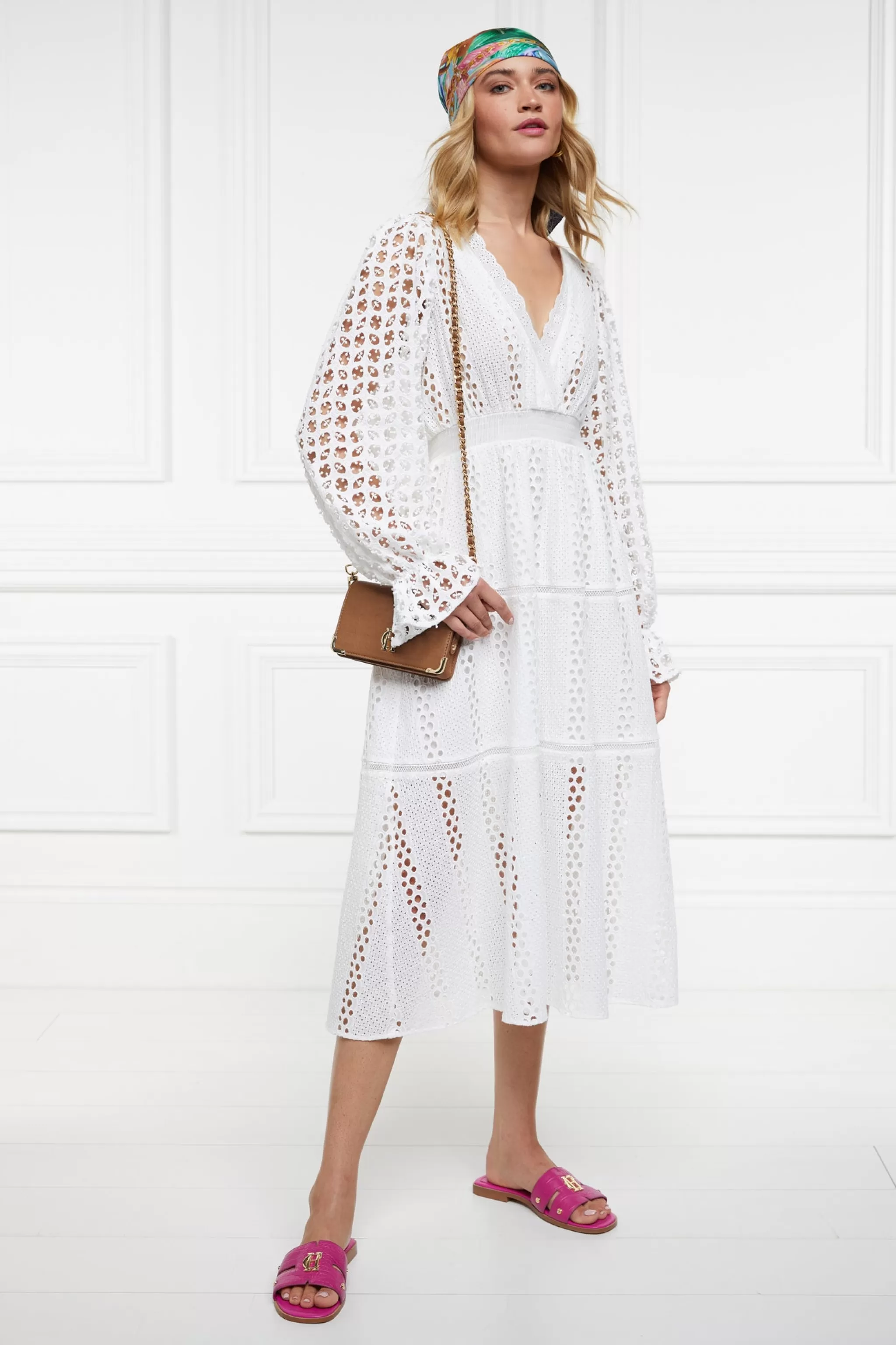 Broderie Lace V-Neck Midi Dress>Holland Cooper Store