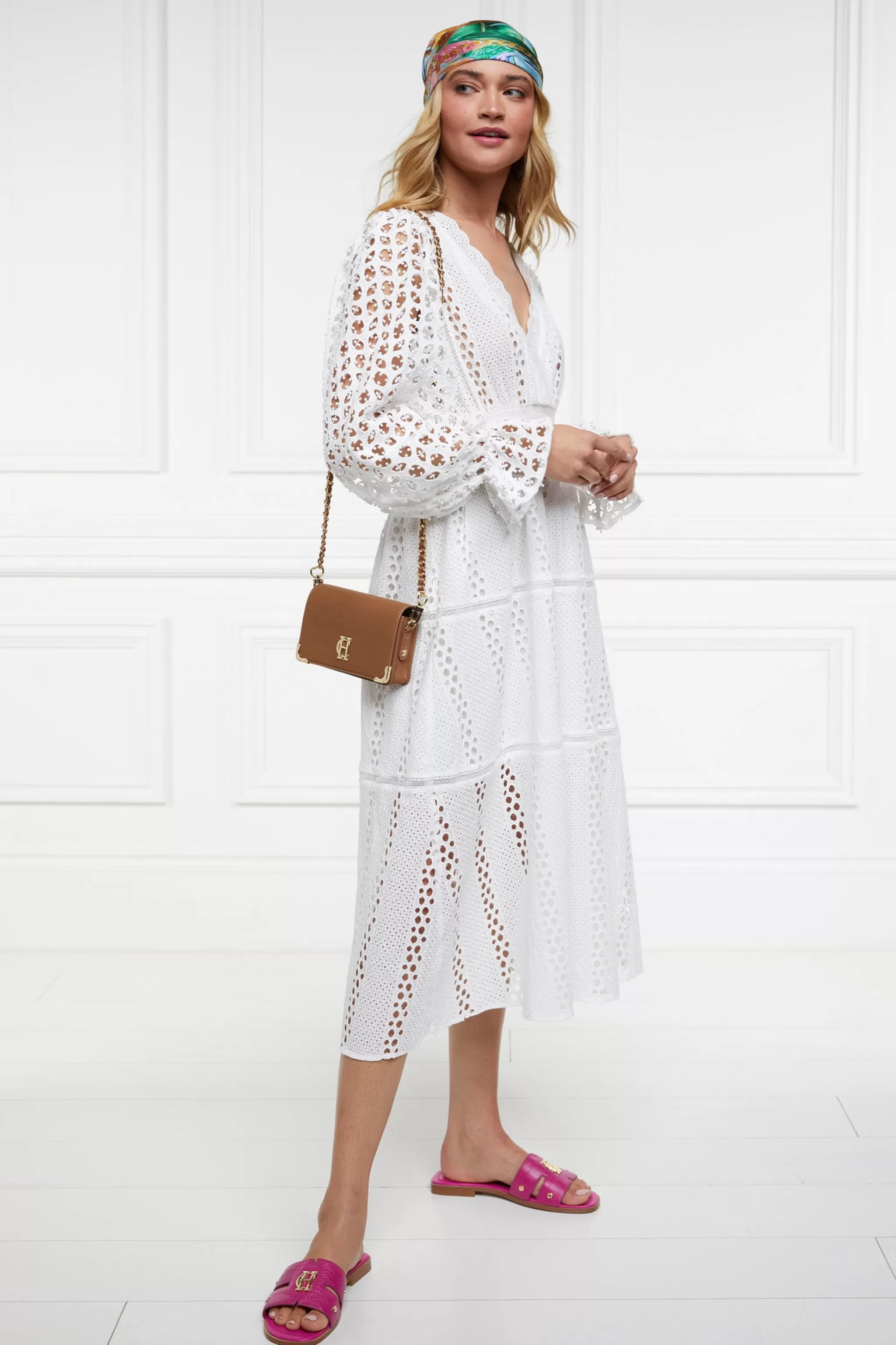 Broderie Lace V-Neck Midi Dress>Holland Cooper Store