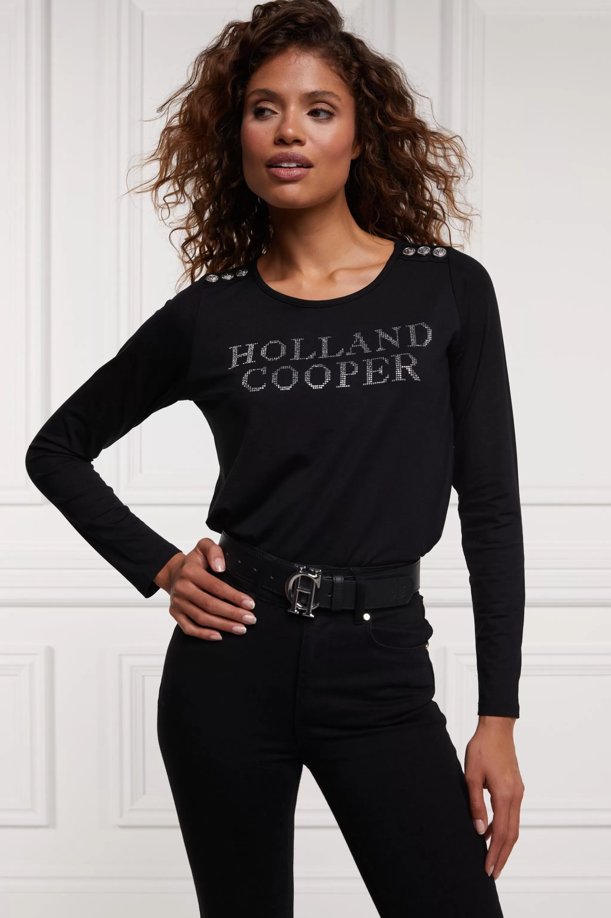 Diamante Long Sleeve Crew Neck Tee>Holland Cooper Hot